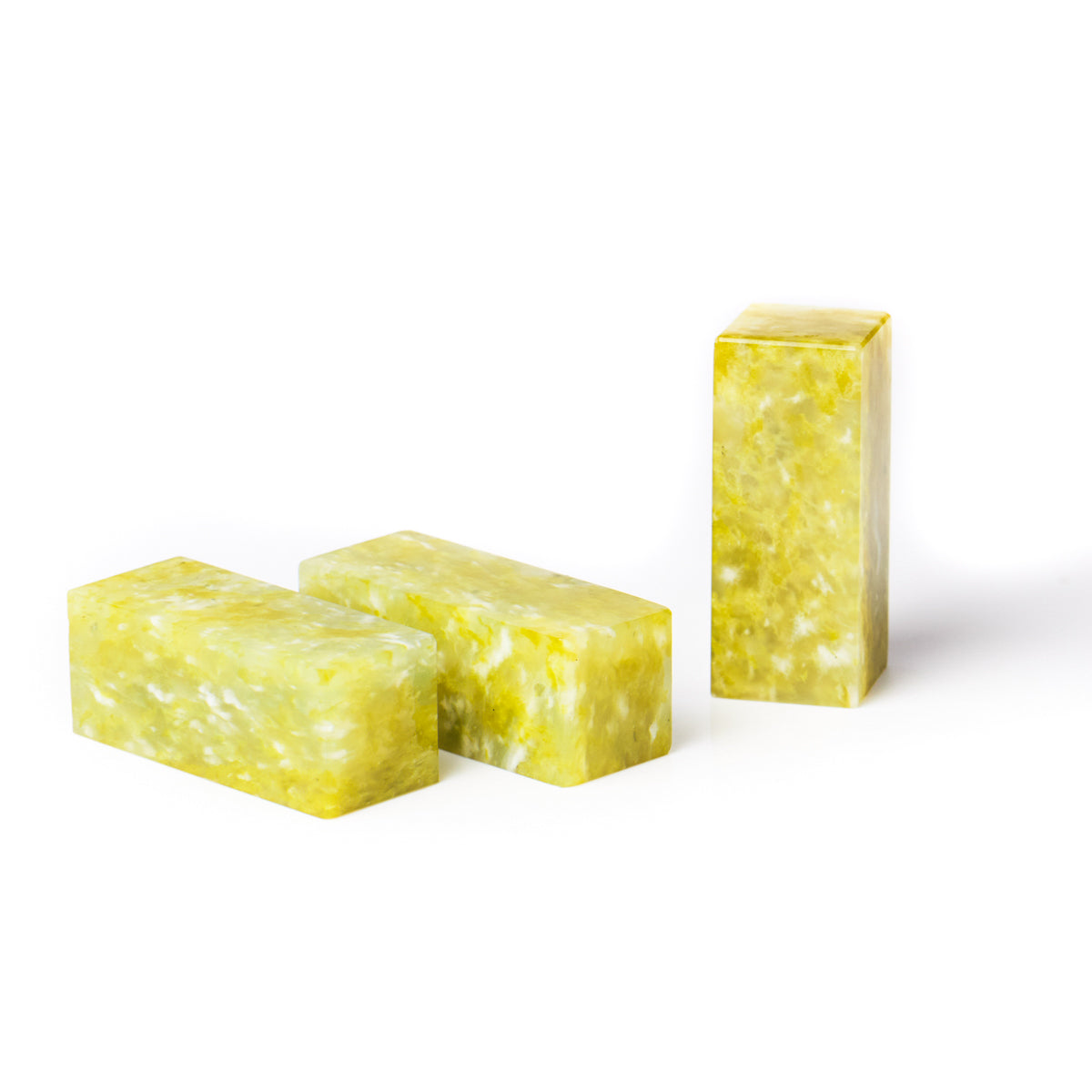 青田 菜花凍石 2x2x5（三点セット）